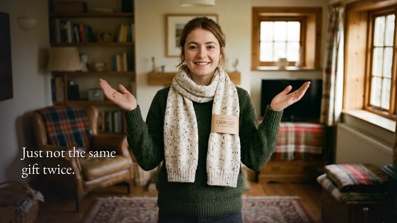 Gemma wearing a scarf after checking gift history in The Gift Journal story